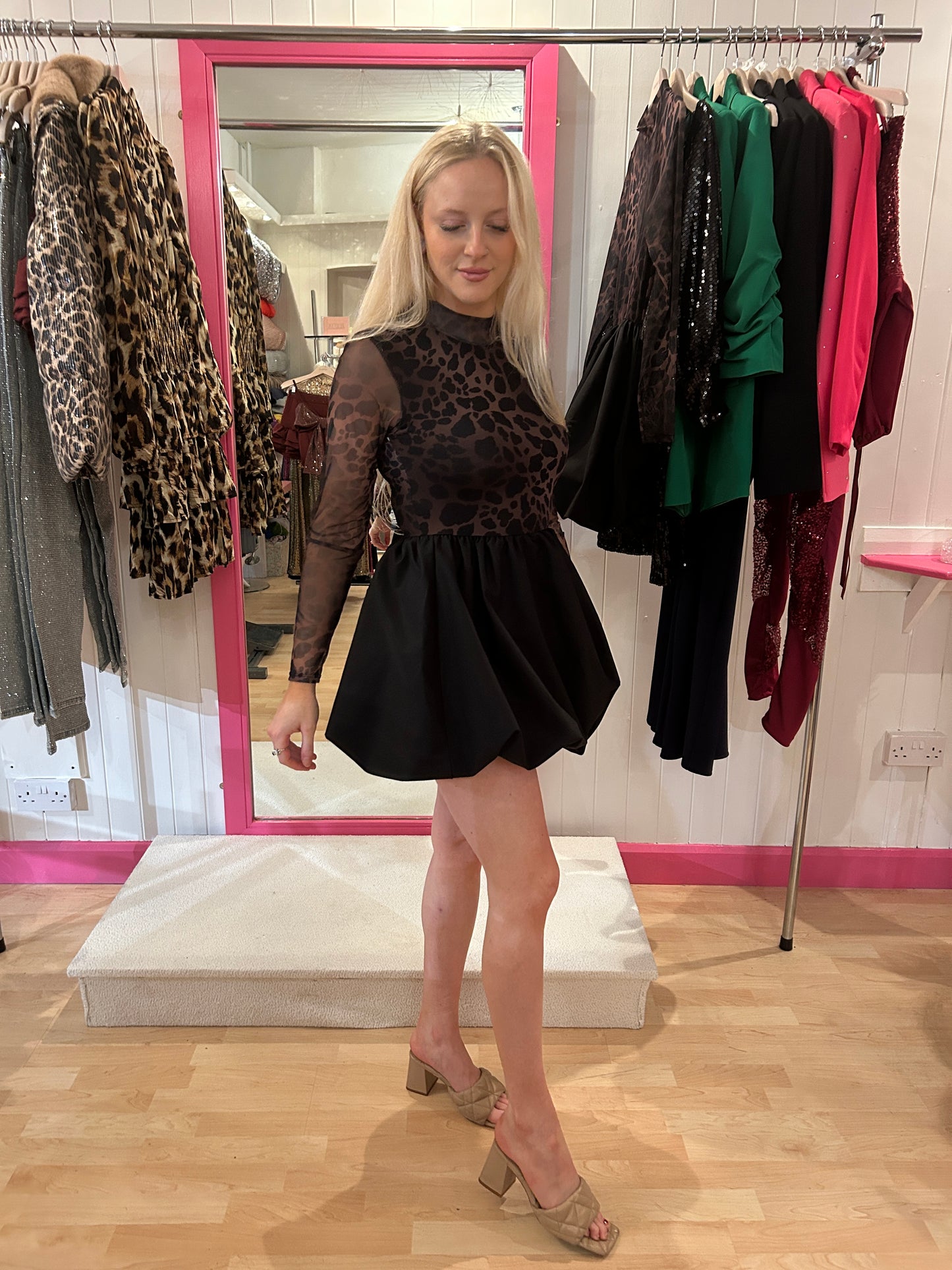 OTTIE CHEETAH PRINT BALLON DRESS