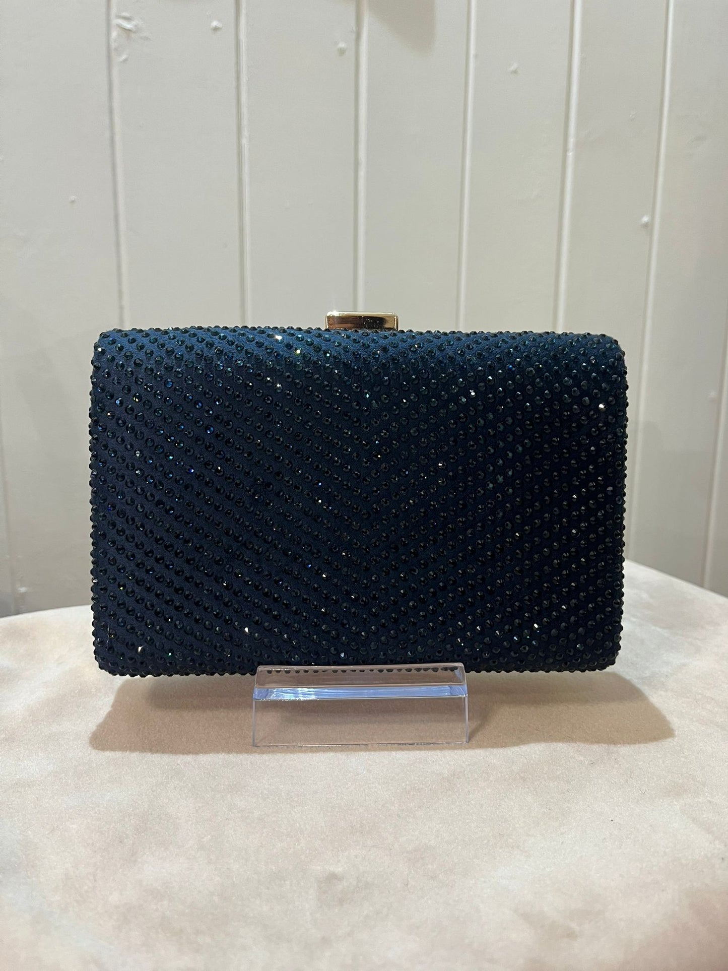 Navy blue sequin clutch bag