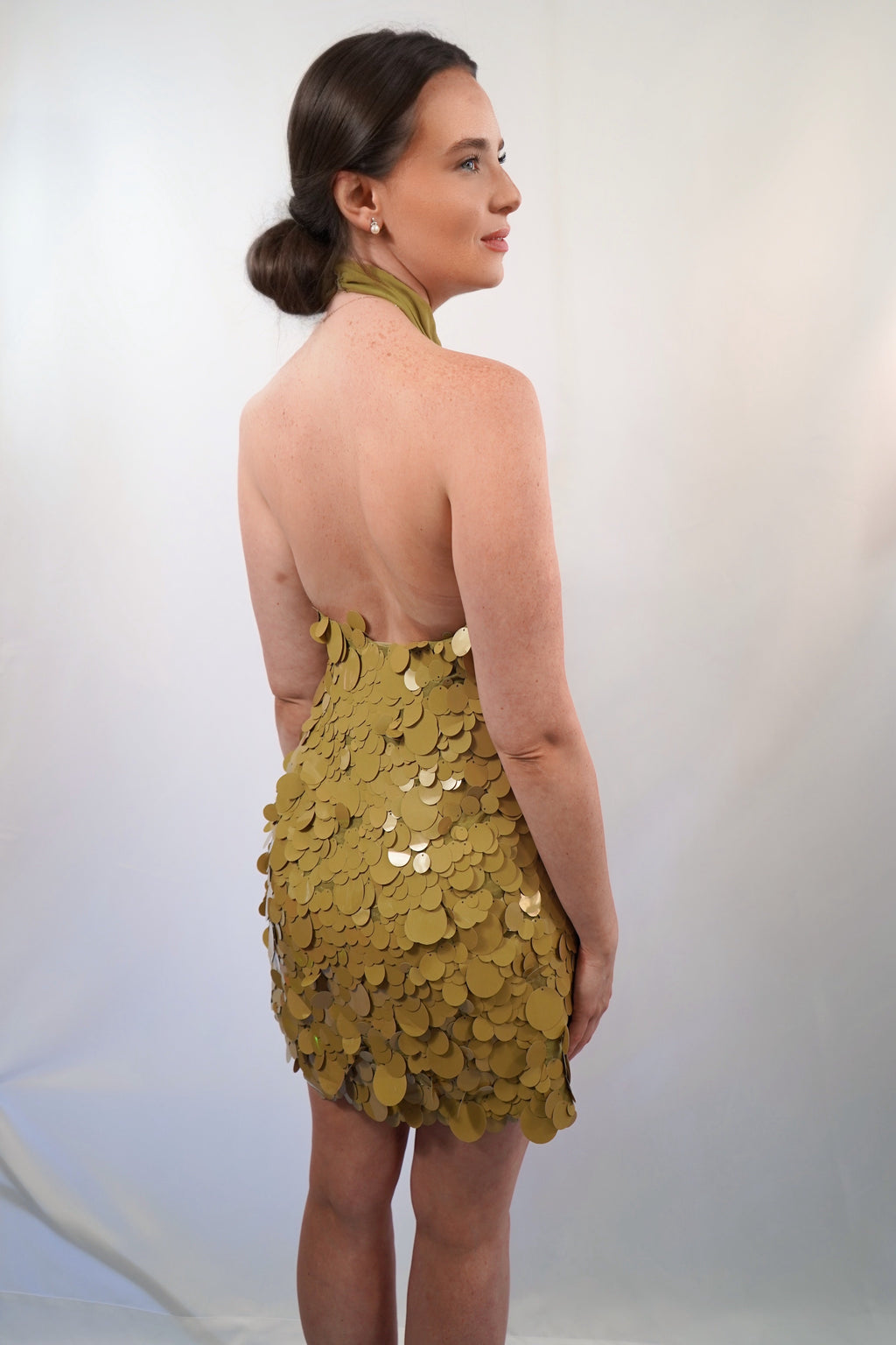 The Olive Sequin Halter Mini Dress