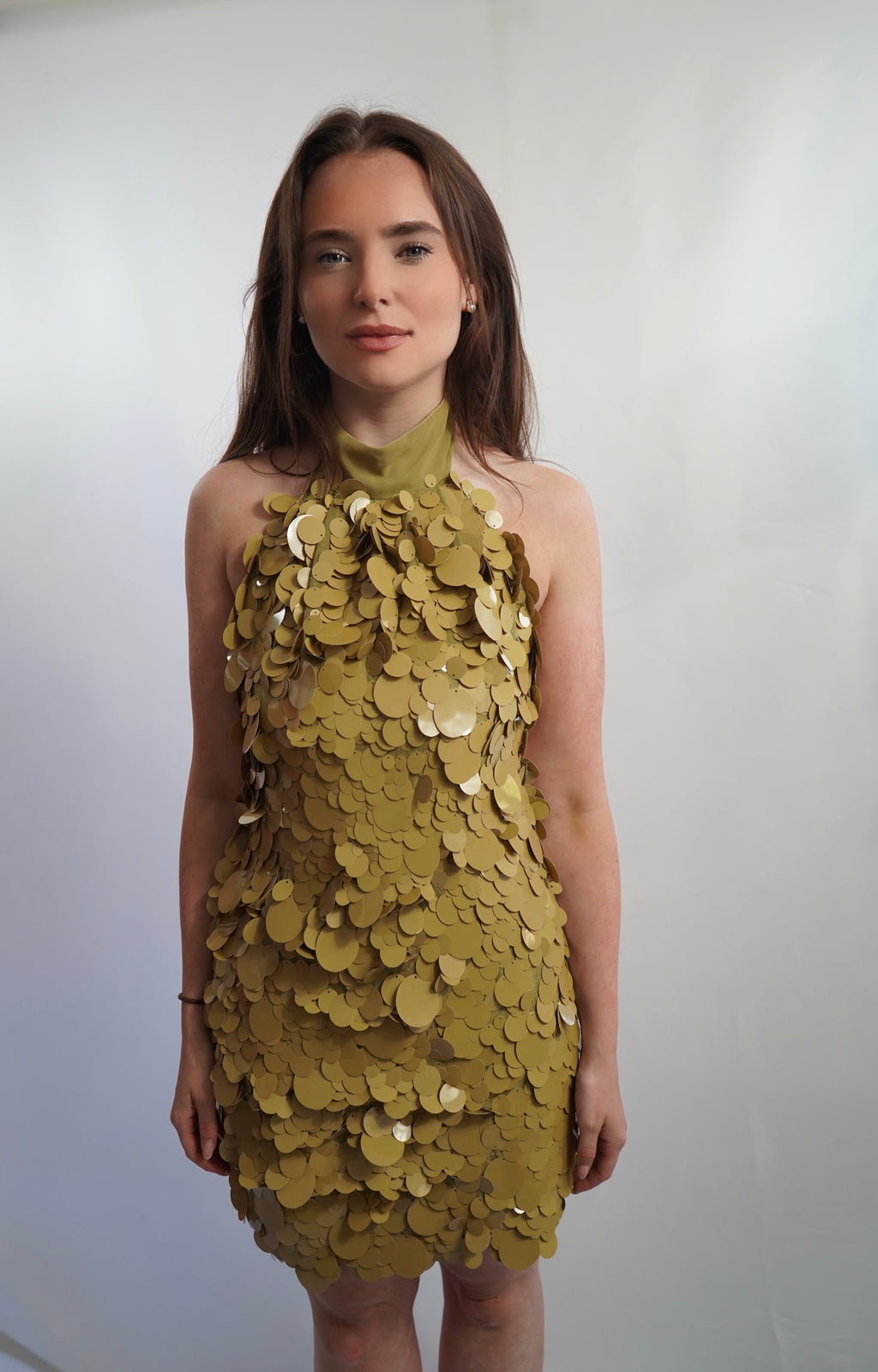 The Olive Sequin Halter Mini Dress