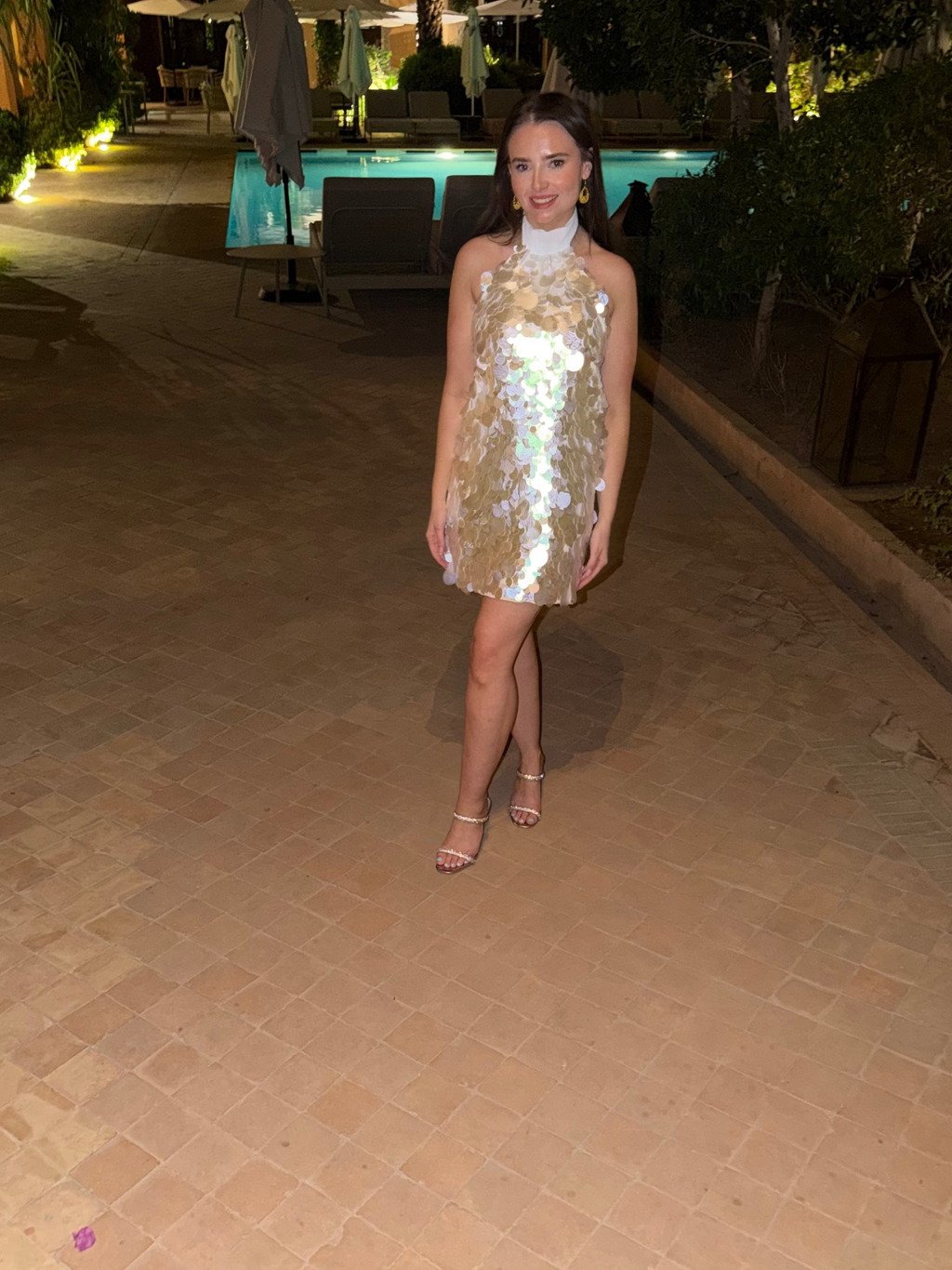 The pearl sequin halter mini dress