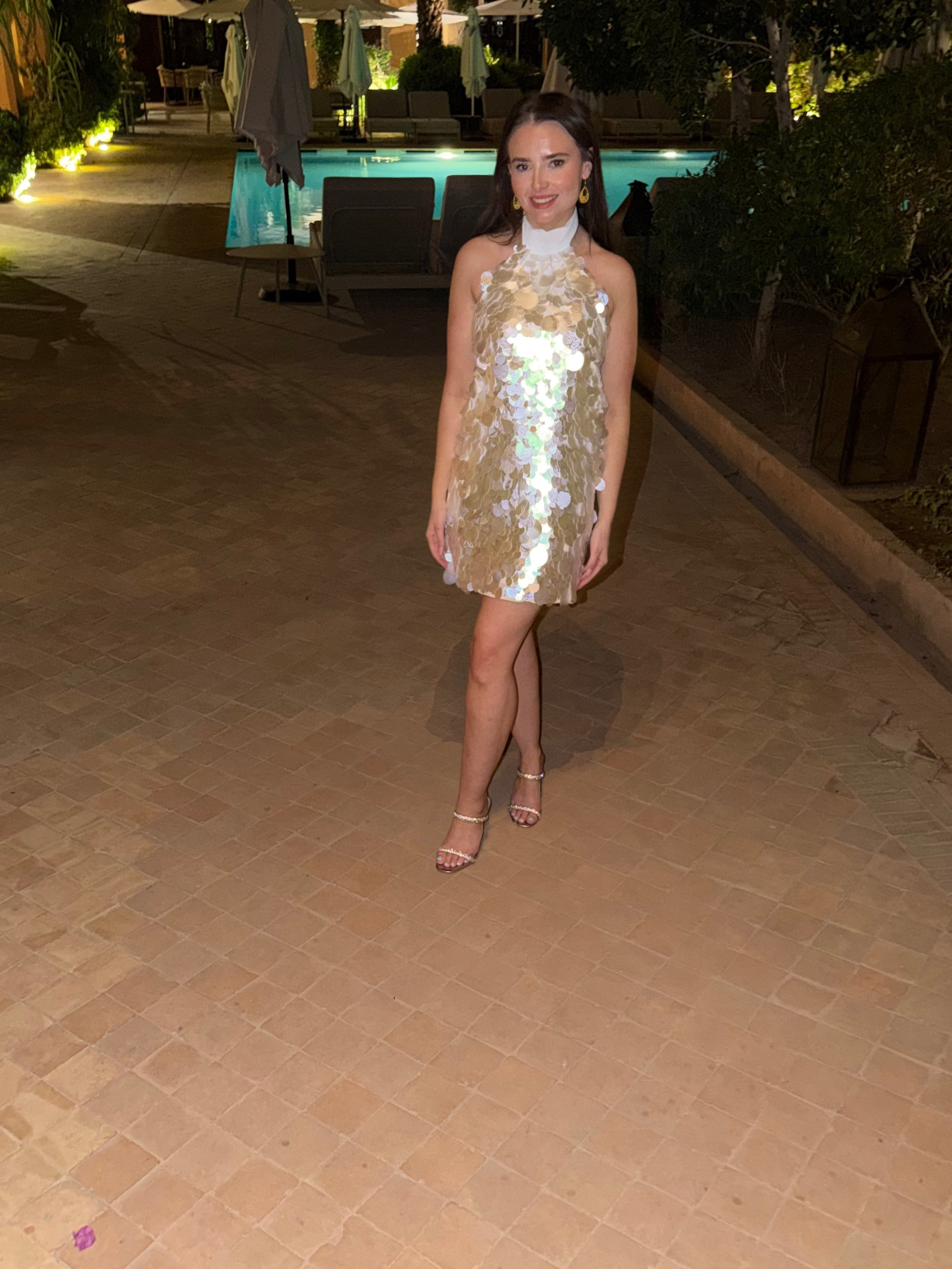 The pearl sequin halter mini dress